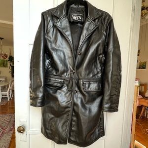 Black leather trench jacket
